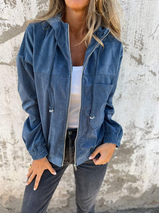Lauren | Veste côtelée à capuche et zip