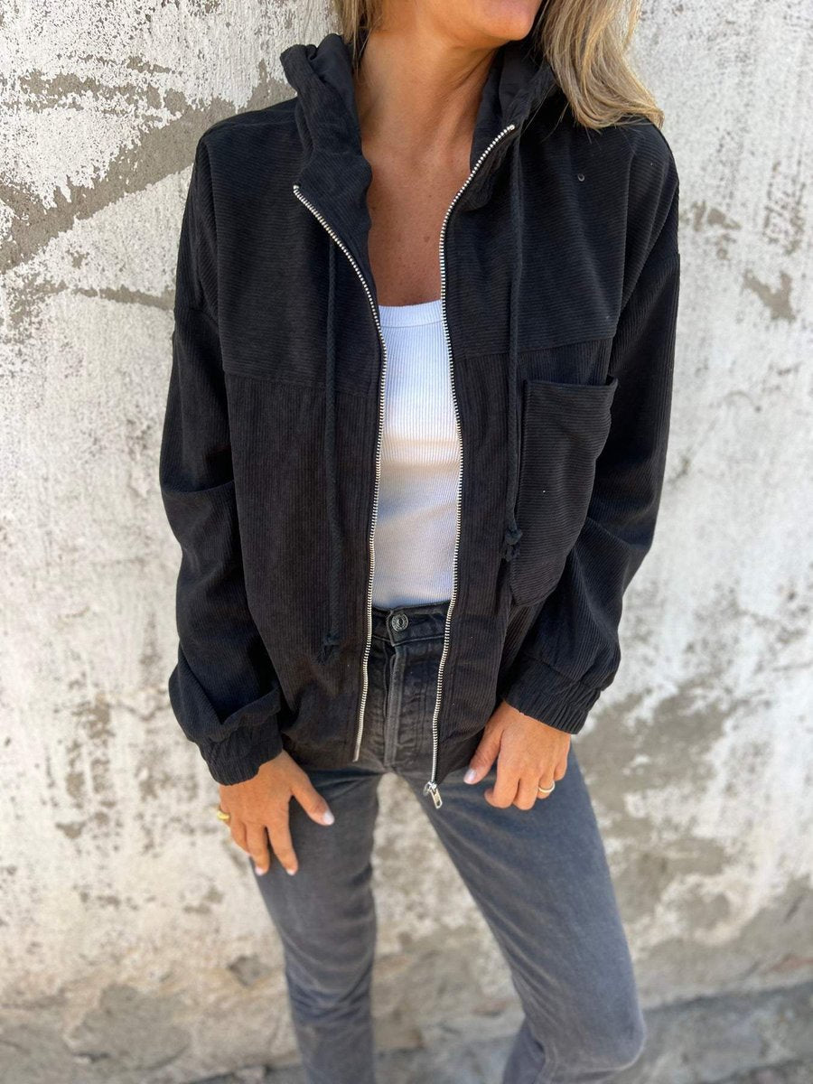 Lauren | Veste côtelée à capuche et zip