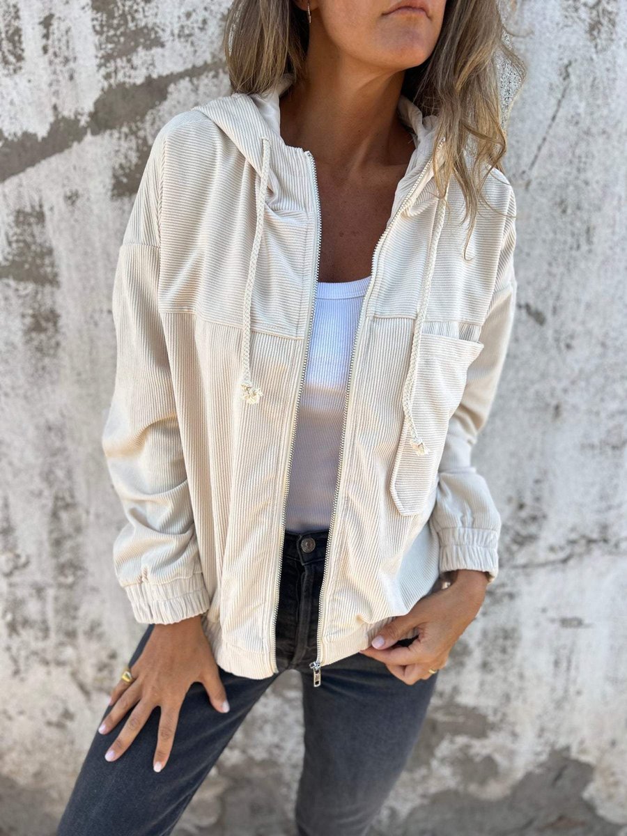 Lauren | Veste côtelée à capuche et zip