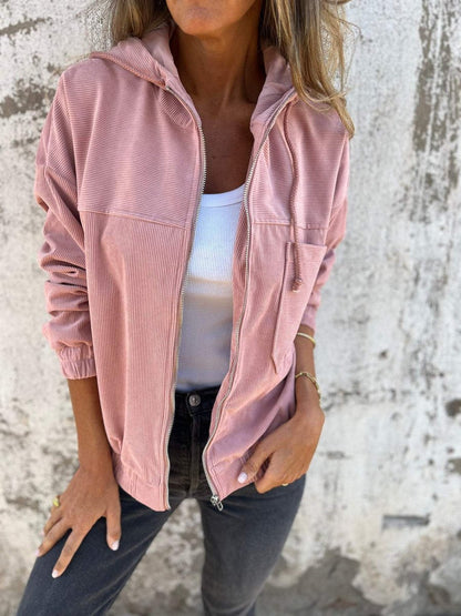 Lauren | Veste côtelée à capuche et zip