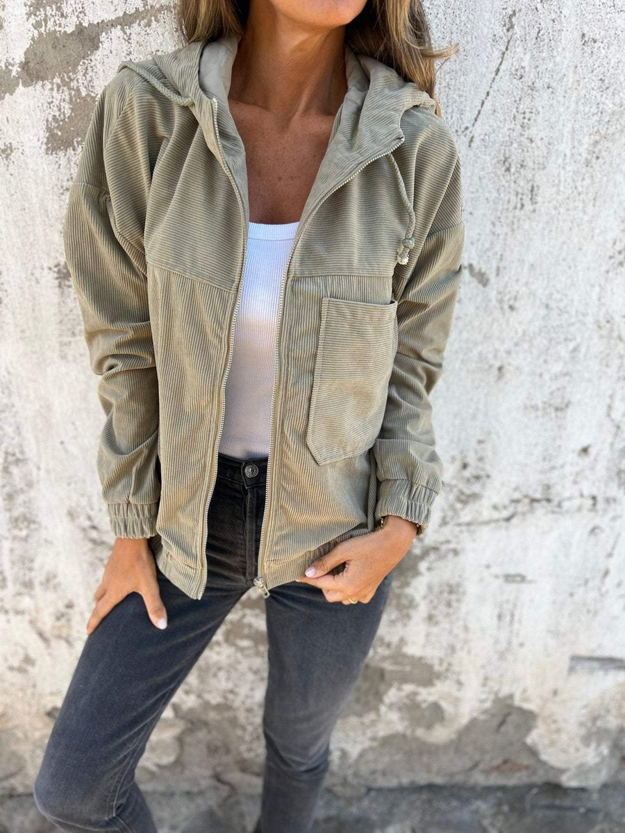 Lauren | Veste côtelée à capuche et zip