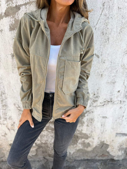 Lauren | Veste côtelée à capuche et zip