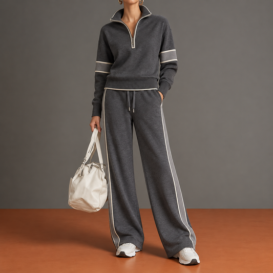 Marietta Profilo | Ensemble demi-zip, bandes ton sur ton et pantalon large