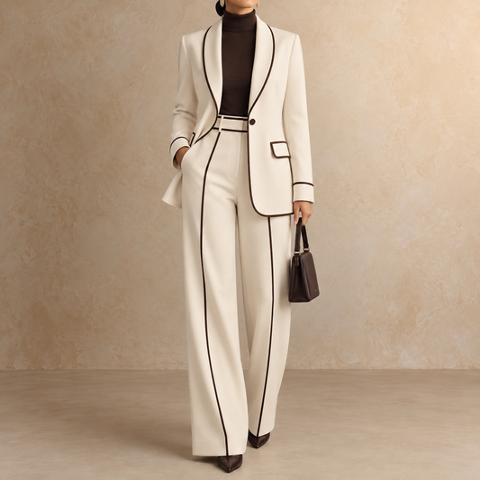 Clementina Scialle | Ensemble blazer à col châle et pantalon à finitions contrastantes