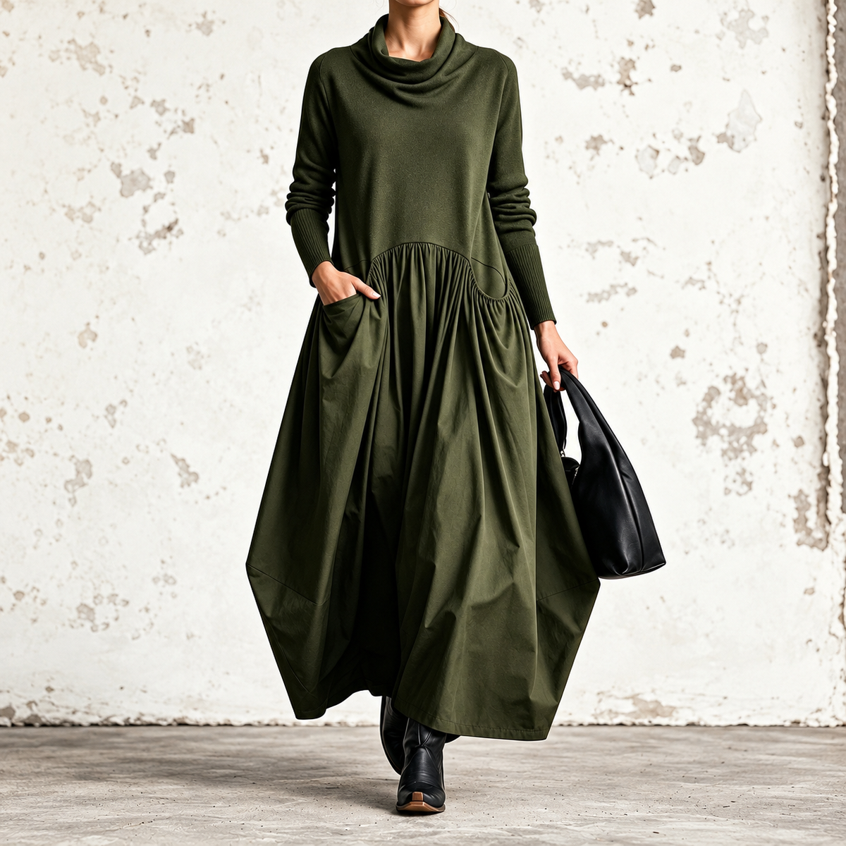 Ilaria Scialle | Robe maxi à col drapé et poches