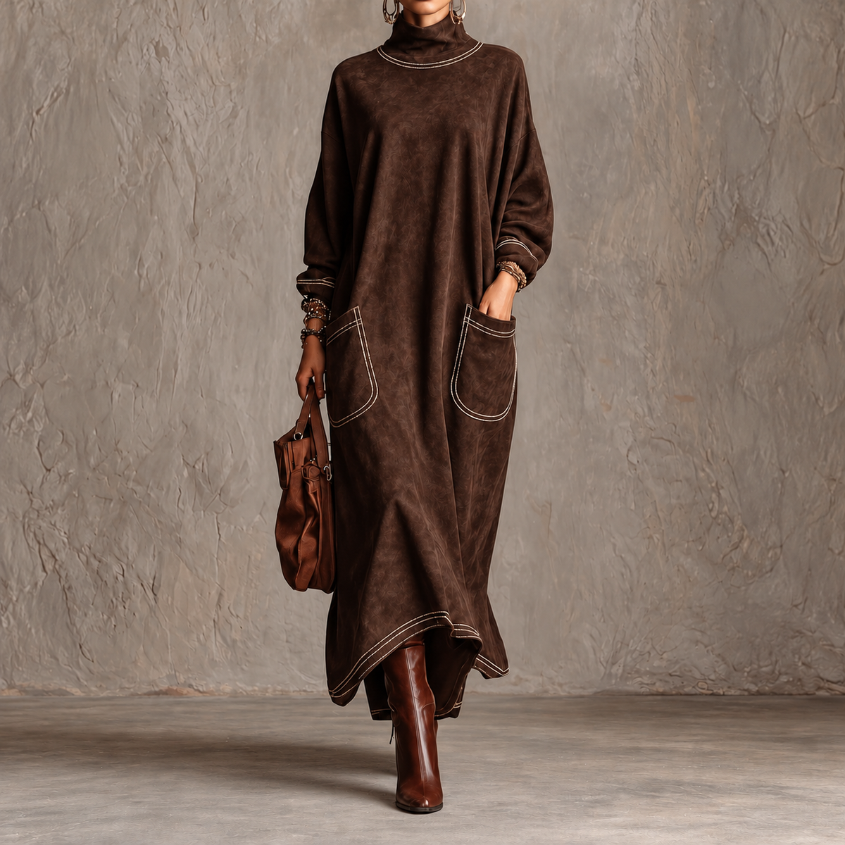 Rossana Profilo | Robe maxi à surpiqûres contrastantes et poches arrondies