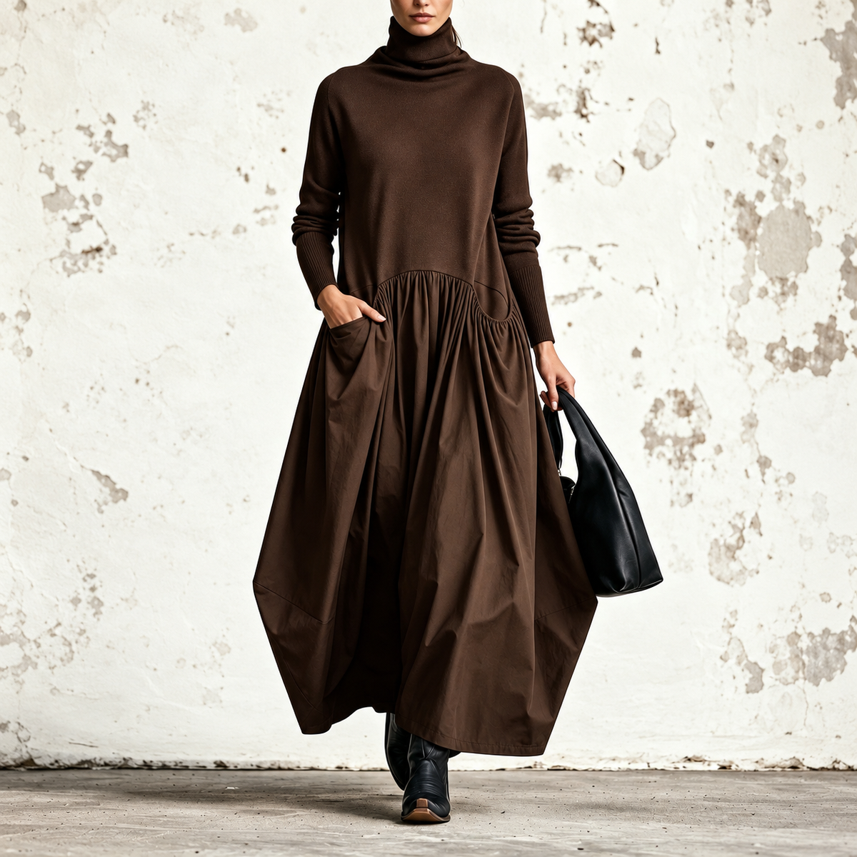 Ilaria Autunno | Robe maxi oversize à col montant et poches