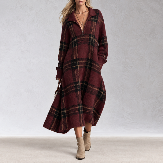 Adelaide Quadri d’Inverno | Robe oversize à carreaux et demi-zip