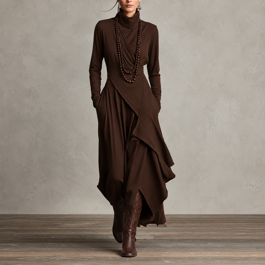 Diletta Autunno | Robe maxi drapée à col montant et poches